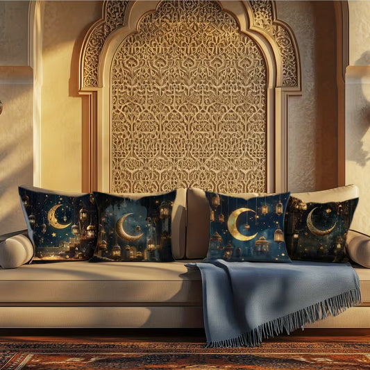 Ramadan Kareem Star & Moon Cushion Covers, 4PCS